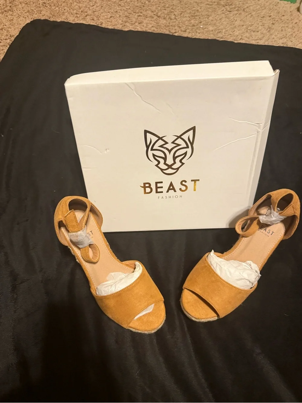 BEAST FASHION Tan Suede Open-Toe Wedge Sandals